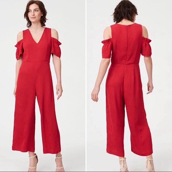 Club Monaco Pants - Club Monaco Red Sabellah Cold ShoulderJumpsuit Playsuit Christmas Valentines 4